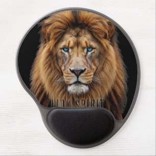 Majestic Lion Face with Blue Eyes   Wildlife Anima Gel Mouse Pad