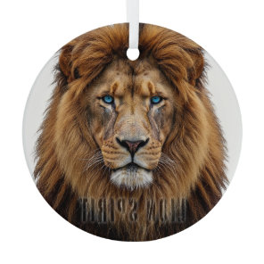 Majestic Lion Face with Blue Eyes | Wildlife Anima Glass Ornament