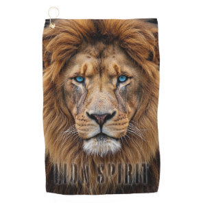 Majestic Lion Face with Blue Eyes | Wildlife Anima Golf Towel