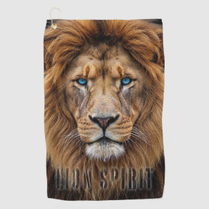 Majestic Lion Face with Blue Eyes Wildlife Anima Golf Towel