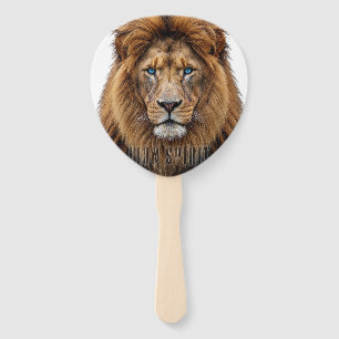 Majestic Lion Face with Blue Eyes Wildlife Anima Hand Fan