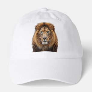 Majestic Lion Face with Blue Eyes   Wildlife Anima Hat