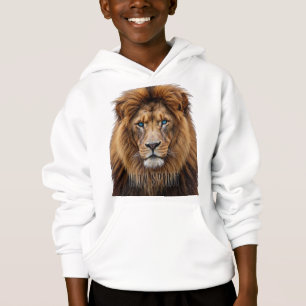 Majestic Lion Face with Blue Eyes   Wildlife Anima Hoodie