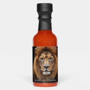 Majestic Lion Face with Blue Eyes Wildlife Anima Hot Sauces