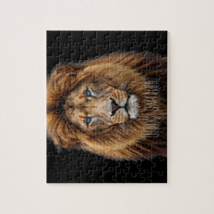 Majestic Lion Face with Blue Eyes   Wildlife Anima Jigsaw Puzzle