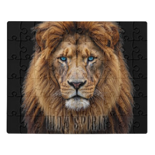 Majestic Lion Face with Blue Eyes   Wildlife Anima Jigsaw Puzzle