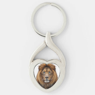 Majestic Lion Face with Blue Eyes   Wildlife Anima Keychain