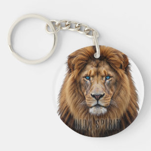 Majestic Lion Face with Blue Eyes Wildlife Anima Keychain