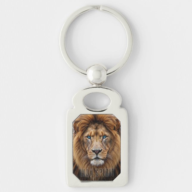 Majestic Lion Face with Blue Eyes | Wildlife Anima Keychain (Front)