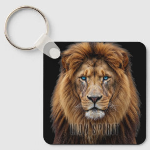 Majestic Lion Face with Blue Eyes Wildlife Anima Keychain