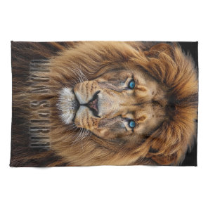 Majestic Lion Face with Blue Eyes | Wildlife Anima Kitchen Towel