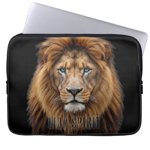 Majestic Lion Face with Blue Eyes Wildlife Anima Laptop Sleeve