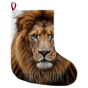 Majestic Lion Face with Blue Eyes | Wildlife Anima Large Christmas Stocking