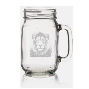Majestic Lion Face with Blue Eyes | Wildlife Anima Mason Jar W/ Handle