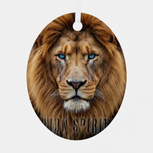 Majestic Lion Face with Blue Eyes Wildlife Anima Metal Ornament