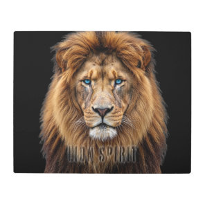 Majestic Lion Face with Blue Eyes | Wildlife Anima Metal Print