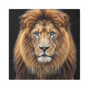 Majestic Lion Face with Blue Eyes Wildlife Anima Metal Print