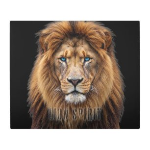 Majestic Lion Face with Blue Eyes   Wildlife Anima Metal Print