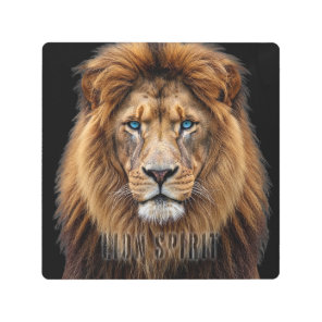 Majestic Lion Face with Blue Eyes | Wildlife Anima Metal Print
