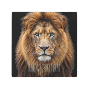 Majestic Lion Face with Blue Eyes   Wildlife Anima Metal Print