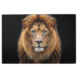 Majestic Lion Face with Blue Eyes   Wildlife Anima Metal Print
