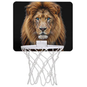 Majestic Lion Face with Blue Eyes | Wildlife Anima Mini Basketball Hoop
