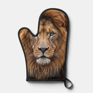 Majestic Lion Face with Blue Eyes Wildlife Anima Oven Mitt