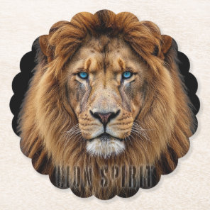 Majestic Lion Face with Blue Eyes | Wildlife Anima Paper Coaster