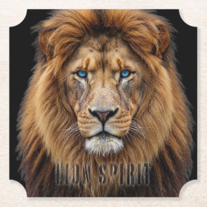 Majestic Lion Face with Blue Eyes | Wildlife Anima Paper Coaster