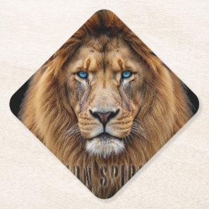 Majestic Lion Face with Blue Eyes | Wildlife Anima Paper Coaster