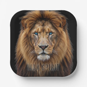 Majestic Lion Face with Blue Eyes | Wildlife Anima Paper Plates