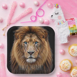 Majestic Lion Face with Blue Eyes | Wildlife Anima Paper Plates