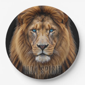 Majestic Lion Face with Blue Eyes | Wildlife Anima Paper Plates
