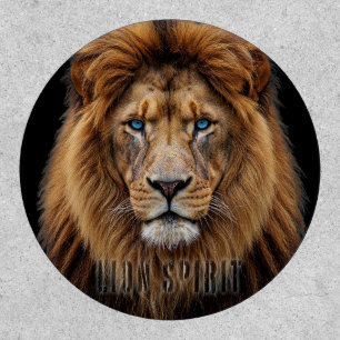 Majestic Lion Face with Blue Eyes   Wildlife Anima Patch