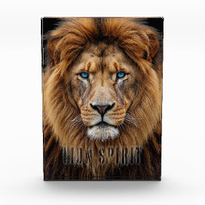 Majestic Lion Face with Blue Eyes | Wildlife Anima Photo Block