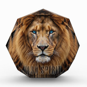 Majestic Lion Face with Blue Eyes | Wildlife Anima Photo Block