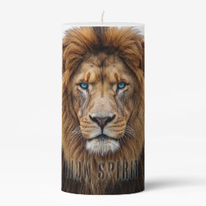 Majestic Lion Face with Blue Eyes | Wildlife Anima Pillar Candle