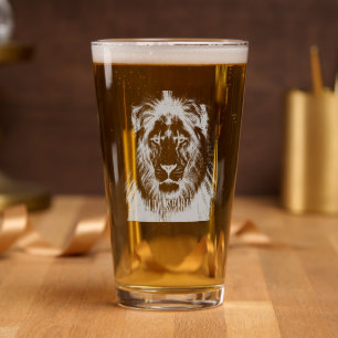 Majestic Lion Face with Blue Eyes Wildlife Anima Pint Glass