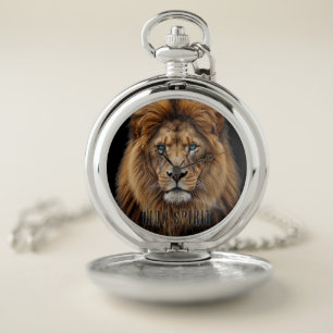 Majestic Lion Face with Blue Eyes Wildlife Anima Pocket Watch