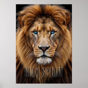 Majestic Lion Face with Blue Eyes Wildlife Anima Poster