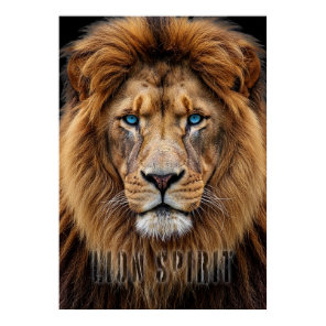 Majestic Lion Face with Blue Eyes | Wildlife Anima Poster