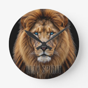 Majestic Lion Face with Blue Eyes | Wildlife Anima Round Clock