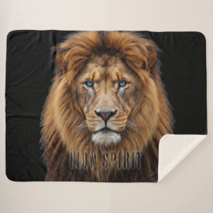 Majestic Lion Face with Blue Eyes   Wildlife Anima Sherpa Blanket