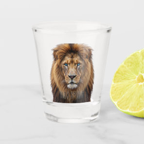 Majestic Lion Face with Blue Eyes | Wildlife Anima Shot Glass
