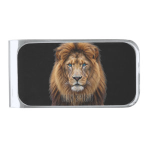 Majestic Lion Face with Blue Eyes | Wildlife Anima Silver Finish Money Clip
