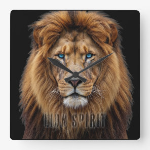 Majestic Lion Face with Blue Eyes | Wildlife Anima Square Wall Clock