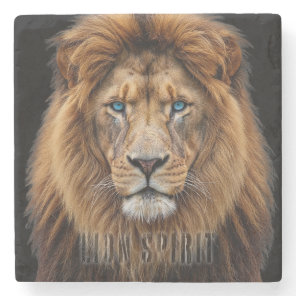 Majestic Lion Face with Blue Eyes | Wildlife Anima Stone Coaster