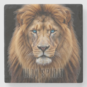 Majestic Lion Face with Blue Eyes Wildlife Anima Stone Coaster