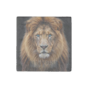 Majestic Lion Face with Blue Eyes Wildlife Anima Stone Magnet