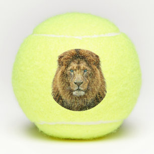 Majestic Lion Face with Blue Eyes   Wildlife Anima Tennis Balls